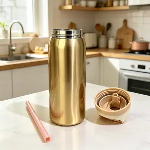 Owala FreeSip 32oz Gold Stainless Steel Insulated Water Bottle, Leak‑Proof Lid, Portable Water Cup, Straw Cup, BPA‑Free, Suitable For Daily Office Use, Sports & Travel Mug