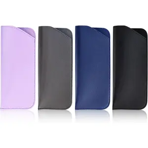 4 Pack Soft Leather Glasses Case 7x3 Inch Eyeglasses Pouch Portable PU Leather Glasses Pouch