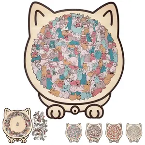135-Piece Morandi Cat Shaped Wooden Jigsaw Puzzle, Macaron Color, Unique Cut Pieces, Home Decor Gift, Playful Poses, Adults & Teens