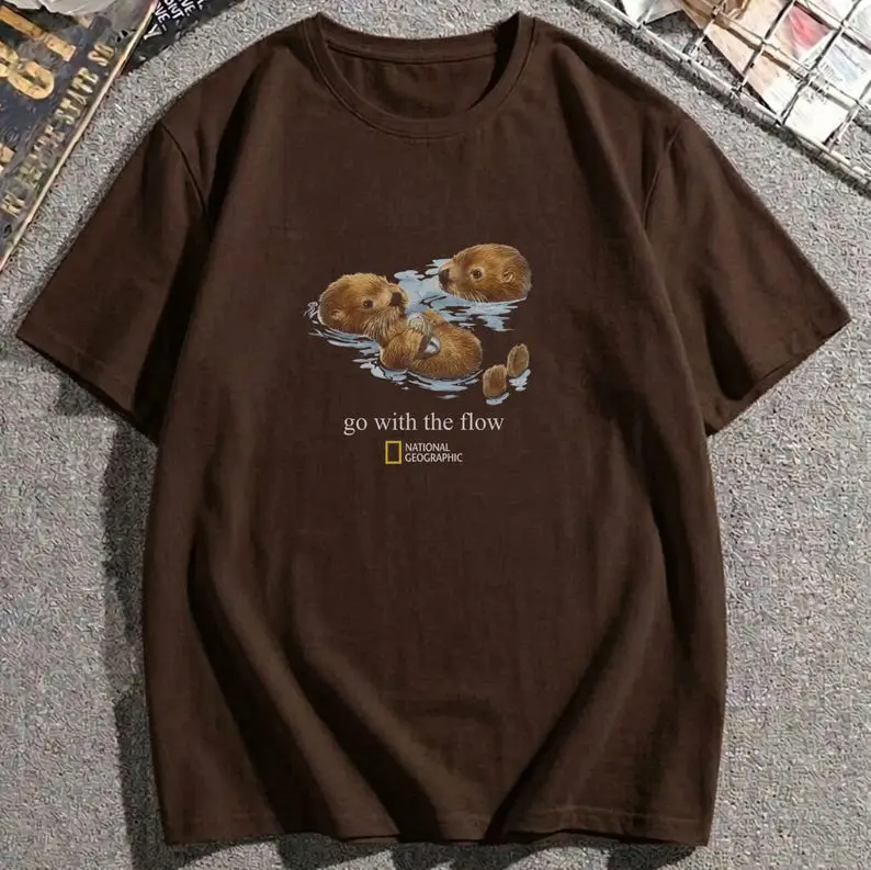 National Geographic Otter Go With The Flow Tee T-Shirt, Vintage Unisex Tee