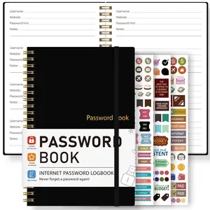 A5 Password Journal, Dual Coil Binding with Elastic Band, Password Management Notebook, Includes Stickers, Website Account Login Tracker