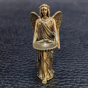 Vintage Style Angel Servant Brass Statue, Unique Brass Material Angel Figurine, Ideal for Living Room and Creative Desk Display