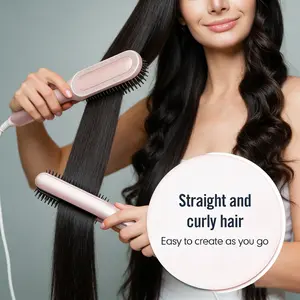 Fast Hair Straightener Brush | 6 Temp Settings | Dual Voltage | Anti-Scald Design & Auto-Off | Perfect for Womens Styling Needs | Lightweight & Travel-Friendly | Sleek Pink Finish