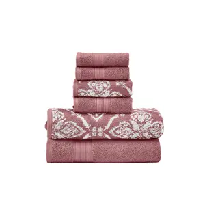 Modern Threads Amaris 6-Piece Jacquard Cotton Towel Set, Rosewood