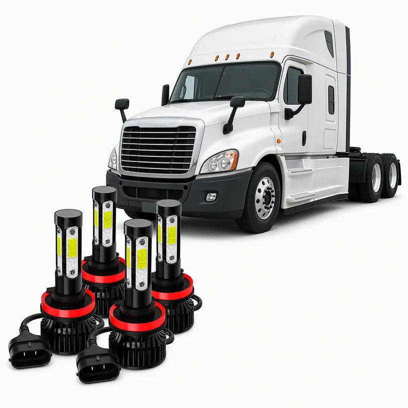 For Freightliner Cascadia 2008 2009 2010 2011 2012 2013 2014 2015 2016 4X LED Headlight Hi/Lo Beam Bulbs Kit 6000K Fitment White Vehicle Led Super Bright Led
