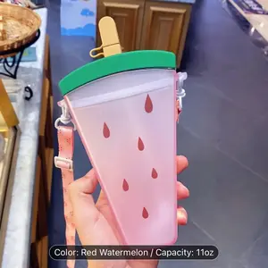 1pc, Watermelon Popsicle Design Water Bottle, Cute Plastic Water Cups, Portable Drinking Cups, Travel Drinkware, Birthday Gifts Tumbler Washable Reusable Bottled Mug Lightweight