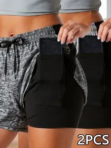 2-pack women’s summer shorts, 2-in-1 shorts with drawstring waist, stylish versatile outdoor casual sports shorts