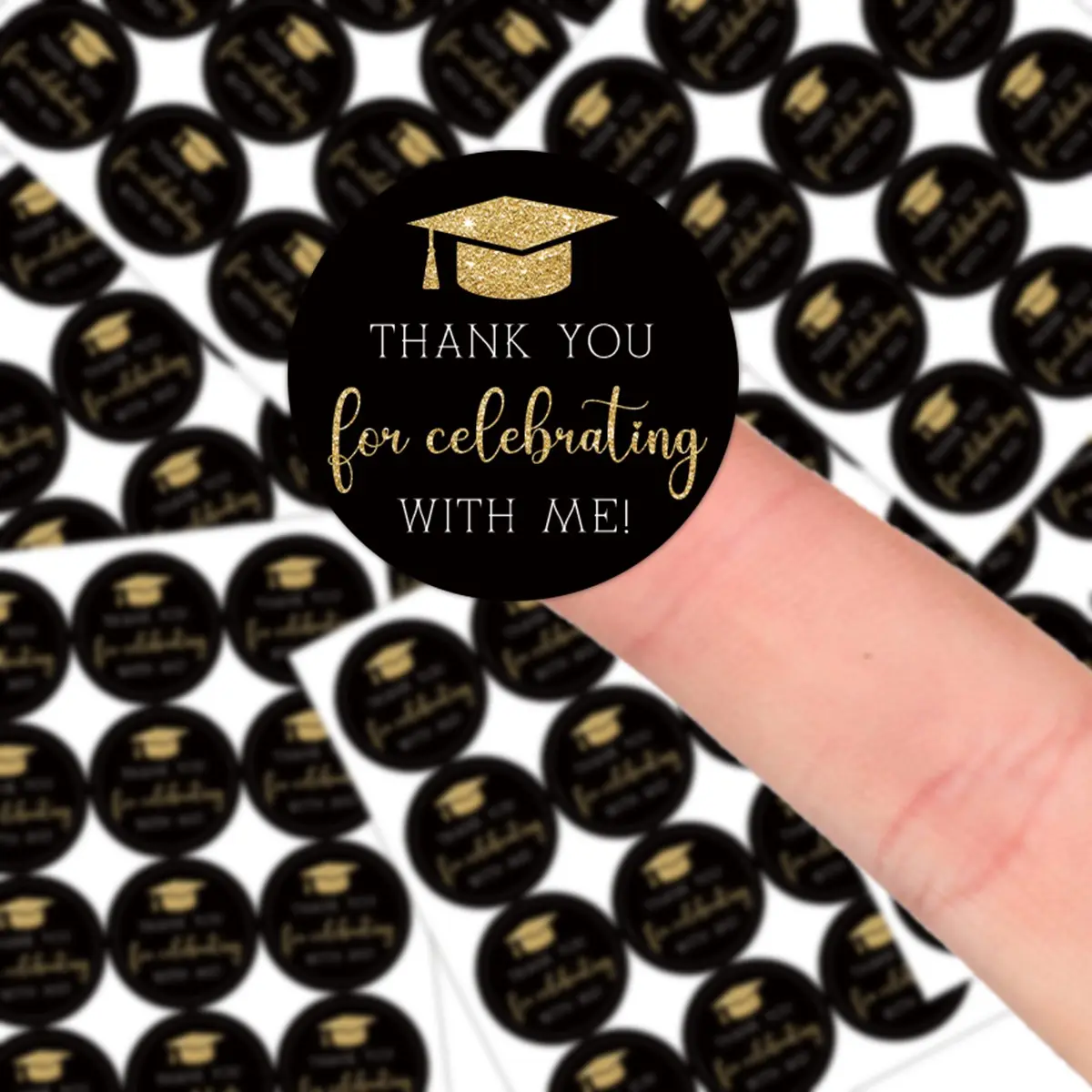 120pcs/10sheets Black Gold Graduation Thank You Stickers, "Thank You For Celebrating With Me" Round Dot Stickers, Decorative Labels, Circle Labels, Graduation Party Favors Stickers, High School College, Gift Wrapping, Envelope Seals, Sealing Stickers