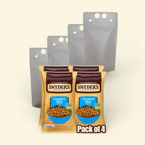 Snyder's of Hanover Mini Pretzels Unsalted 12 Oz Pack of 4 Perfect for Snacking and Gifting. Bundle Includes 4 Reusable Reseable Snack Bags