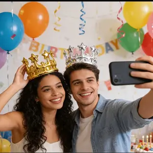 2pcs Reusable Aluminum Foil Balloons, Self-Sealing Crown Design, Easy Inflate, Ideal for King Queen Theme Parties, Weddings, Birthdays