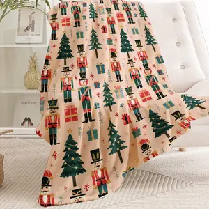 1PC Vintage Holiday Nutcracker Pink Blanket - Super Soft, Lightweight, Christmas Tree Winter Night Blanket, Suitable for Sofa Room Bedroom, Holiday Decoration, Christmas Gift, Multi-Purpose Blanket for All Seasons