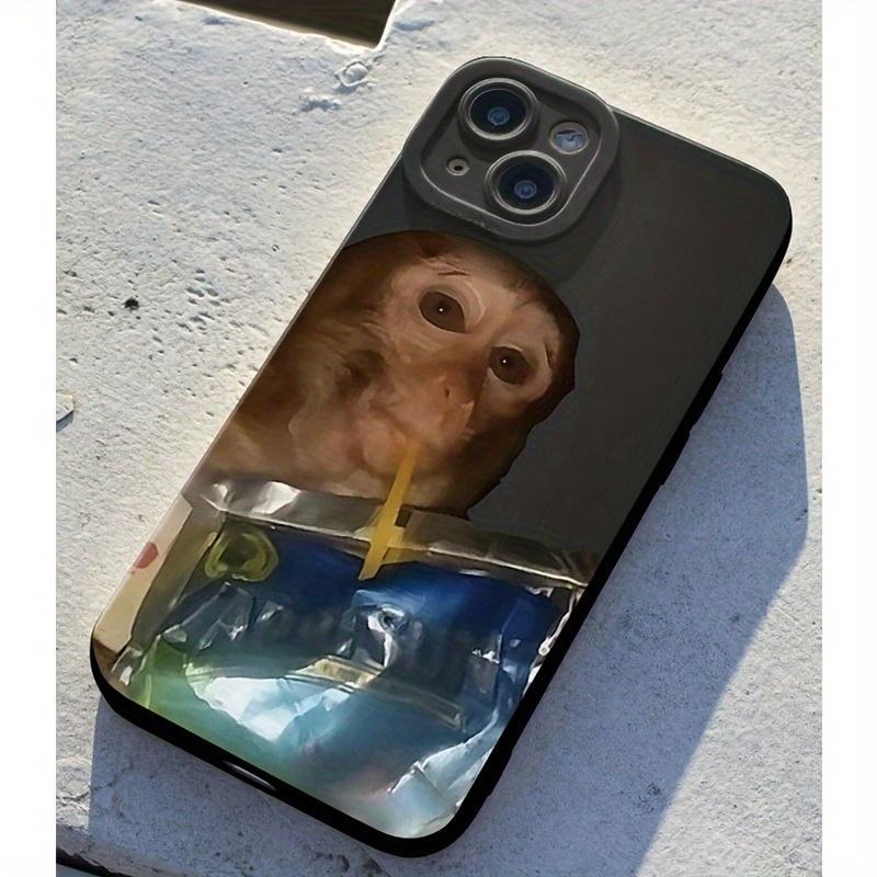 Monkey Sipping Caprisun Phone Case, Fall and Shockproof Phone Case in Summer, Full Side Protection for iPhone17/ 16/15/14/13/12/11 Pro Max Phone Case