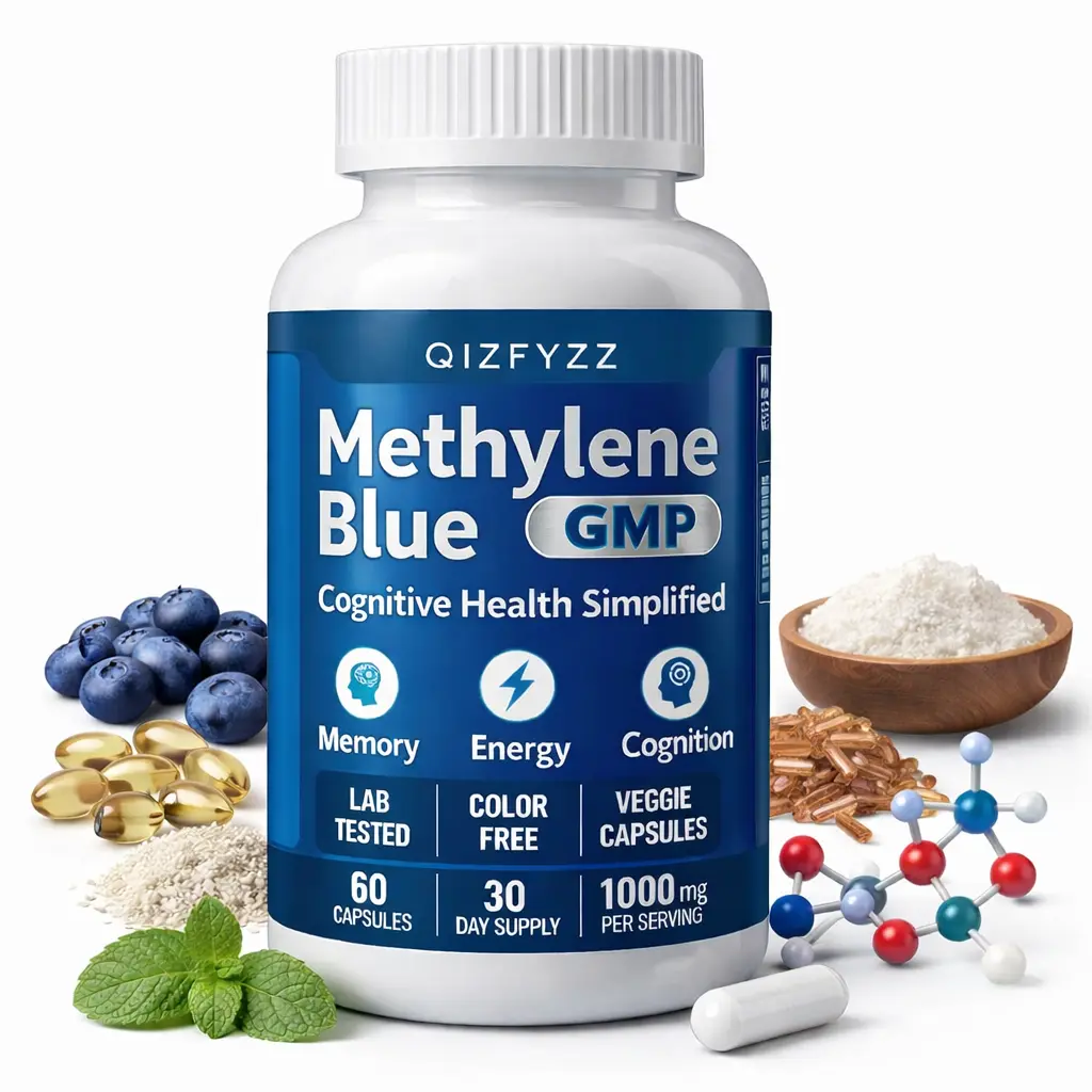USP Grade Methylene Blue Brain Food Supplement Capsules - 1000mg Supplement Stack with Lion’s Mane, Chaga, Cordyceps, Reishi, Turkey Tail Vitamins - Brain & Mitochondria Support - 60 Capsules, 30 Day Supplies, Cognitive Function & Brain Health