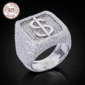 2026 New Men's Geometric Carving Dollar Symbol 925 Silver Rings Platinum Plated