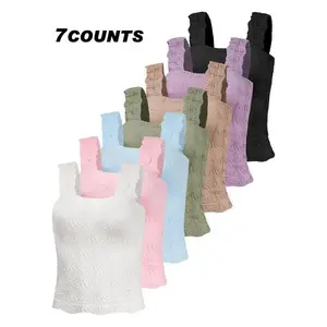 Women's Solid Color Floral Jacquard Sports Singlet, Casual Sleeveless Square Neck Tank Top for Yoga Gym Workout, Ladies Sportswear for All Seasons, Gym Tops Womenswear Fitted Strap Pieces Basic Minimalist