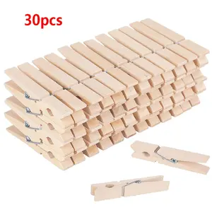 30/60/90 Pack Birch Wood Garden Clothespins, 7.2cm Thick Rust-Resistant Wooden Clips, Outdoor Rainproof Drying Rack Hooks