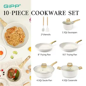 [Official] GiPP Pots and Pans Set Non Stick - White Kitchen Cookware Sets, Granite Nonstick Induction Cookware Non-toxic Cooking Pan Set with Lids, Cooking Pots Sets with Frying Pans, Steamer, Saucepans, PFOS and PFOA Free