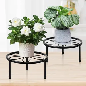 2 Pack 7.8" Metal Plant Stand Indoor , Black Plant Stands Outdoor, Rustproof Round Heavy Duty Flower Pot Stand, Potted Plant Holder for Garden Home