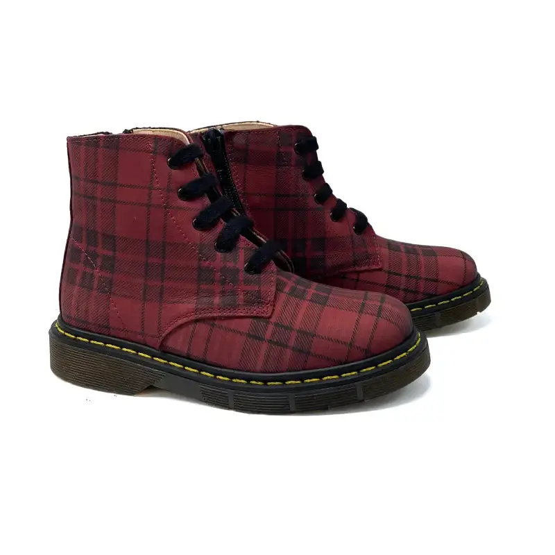 Confetti Maroon Plaid Combat Bootie