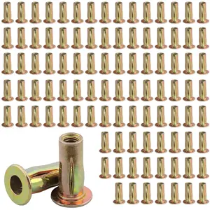 100 Pack Multi-Grip Rivet Nut Kit, 5/16-18 Rivet Nut Steel Pre-Bulbed Shank, Plus Nut Color Zinc Plated Flat  Threaded Insert Nut