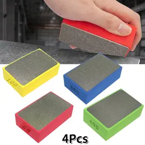 4Pcs Diamond Hand Polishing Pads for Sanding Ceramics Glass Tile Concrete Stone Marble Granite, 60#, 100#,200#,400# (Plane)