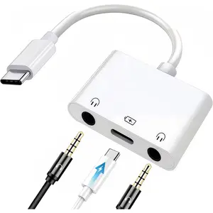 USB C to Dual 3.5mm  Headphone Adapter, 3-in-1 USB C to 3.5mm Audio Adapter with PD 60W  , Aux to USB C Dual Headphone Splitter for  15/16/17, iPad Pro, Galaxy S25 and