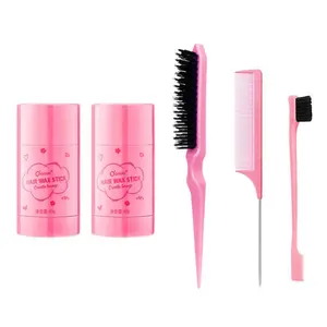 5-in-1 Hair Wax Stick Set - Flyaway Tamer Hair styling Kit with Edge Brush, lail comb & TeasingBrush, Long-Lasting Hold for Sleek Hairstyles