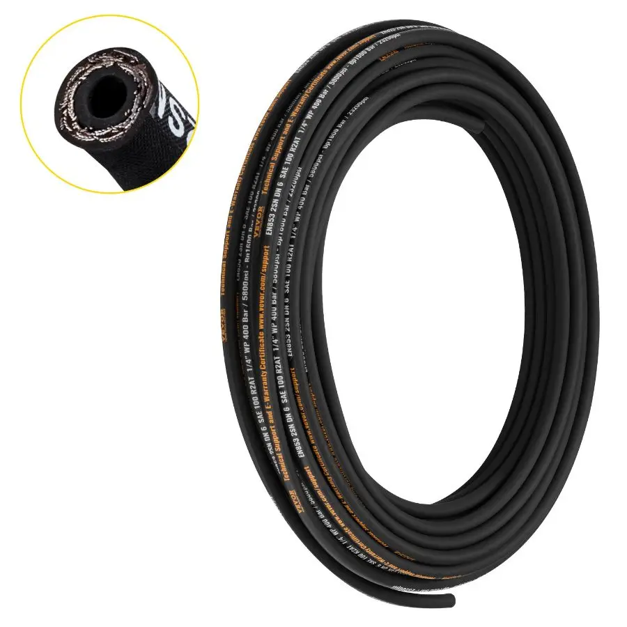 fathersdaygift VEVOR Hydraulic Hose 1/4 inchx 100 ft, Coiled Hydraulic Hose 5800 PSI, Rubber Hydraulic Hose with 2 High-Tensile Steel Wire Braid, Bulk Hydraulic Hose -20 to 140, Hydraulic Oil Flexible Hose