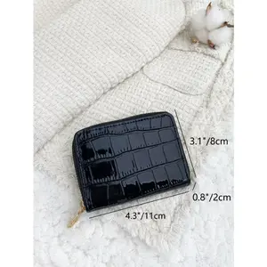 Women's Crocodile Embossed Flap & Stone Textured Zip-Around Compact Wallet, Lightweight Multi-Layer Multi-Card Organizer for IDs & Cards