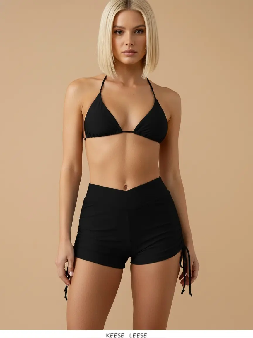 KEESE LEESE Women’s Swim Shorts, Single Pack — Nylon fabric available in multiple colors; summer sexy design with side drawstring and body-hugging fit; suitable for yoga.