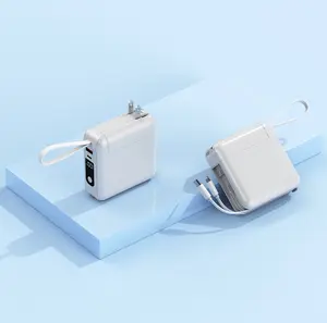 4-in-1 Power Bank, Removable Plug, Small Wireless Power Bank, Battery Pack 10000mAh Travel Essentials, Built-in Data Cable, Foldable Wall Plug, Compatible with iPhone, Samsung, Android