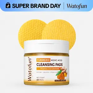 Watofun Turmeric Kojic Acid Toner Pads with Vitamin C & Ceramide, Dark Spot & Pigmentation Care for Uneven Skin Tone, Brightening Cleansing Pads for Face and Body, 60 Pads