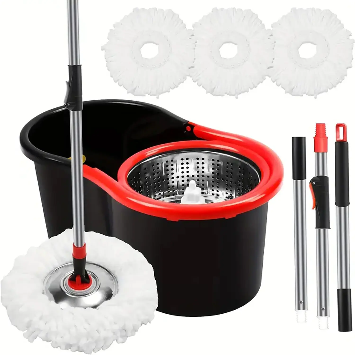 Spin Mop and Bucket with Wringer Set, 360° Spinning Mop Bucket System with 3 Microfiber Mop Replacement Heads Refills, Stainless Steel Extended Handle for Floor Cleaning Home Office