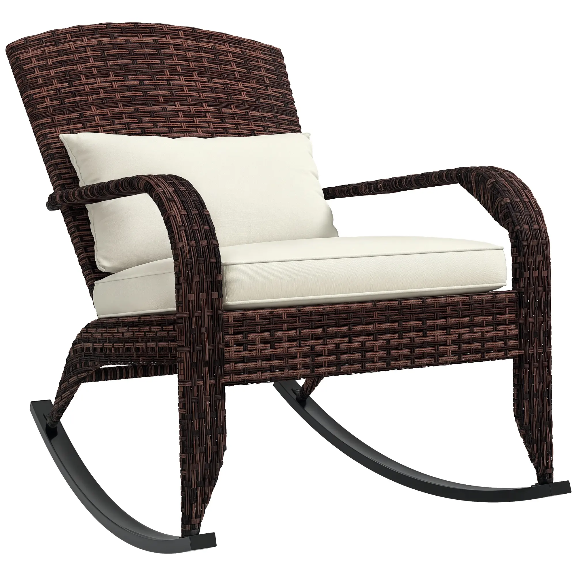 Outsunny Weather-Resistant Wicker Adirondack Rocking Chair - Outdoor Patio Furniture with High Back, Seat Cushion, Pillow for Garden, Porch (Ideal for Outdoor Rocking Chairs Needs), Weather-Resistant Rocking Chairs