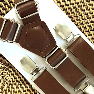 Dark Brown Leather Suspenders- Vegan