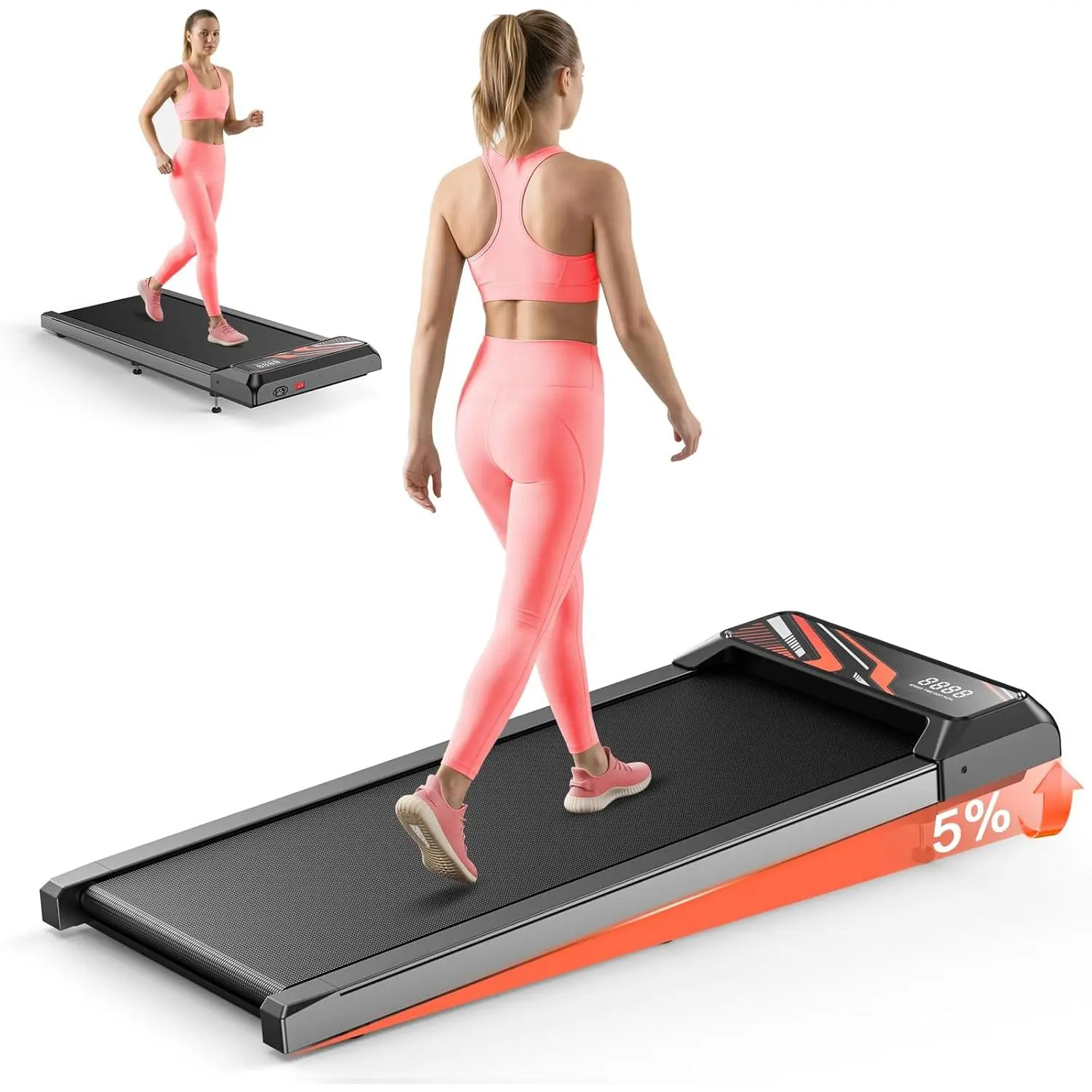 2.5HP Walking Mat with Incline pad,Under Desk Treadmill, Walking Running Pad with Remote, 3 in 1 Low Noise Small Mini Portable Treadmill with Led Screen, Compact Treadmills for Home, 265lbs Capacity