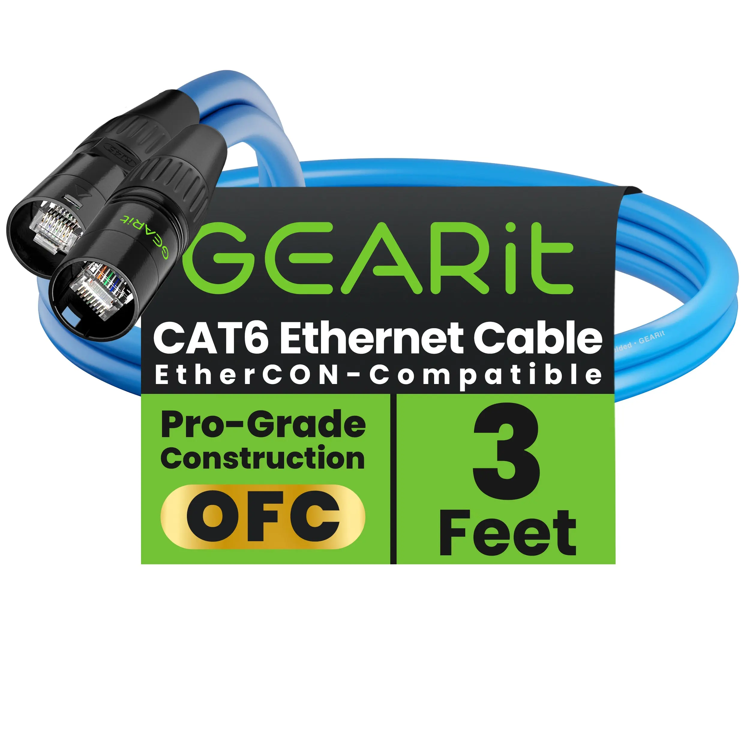 CAT6 Shielded EtherCON Cable for Pro Audio, Blue CAT6 Shielded EtherCON Cable for Pro Audio, Blue