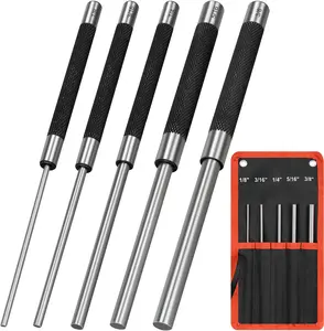 8in Long Carbon Steel Pin Punch Set, 5 count Pin Punch Sizes 1/8", 3/16", 1/4", 5/16" and 3/8", Removing Repair Tools with Storage Pouch(5pcs 8in Pin Punch)