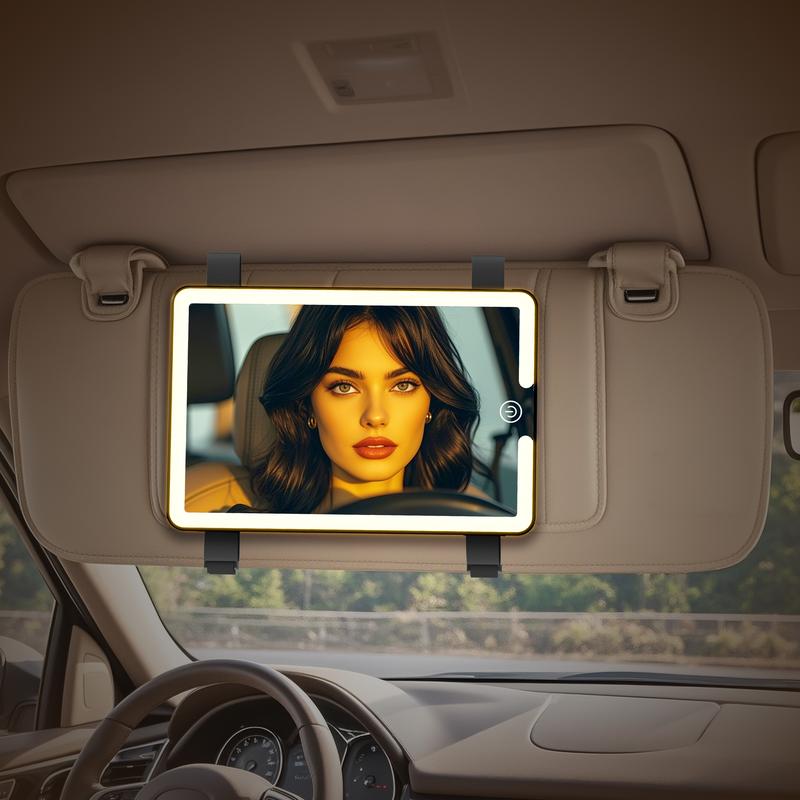 LED Car Sun Visor Makeup Mirror: Rechargeable with 3 Light Modes, Touch Dimming, and Adjustable Strap