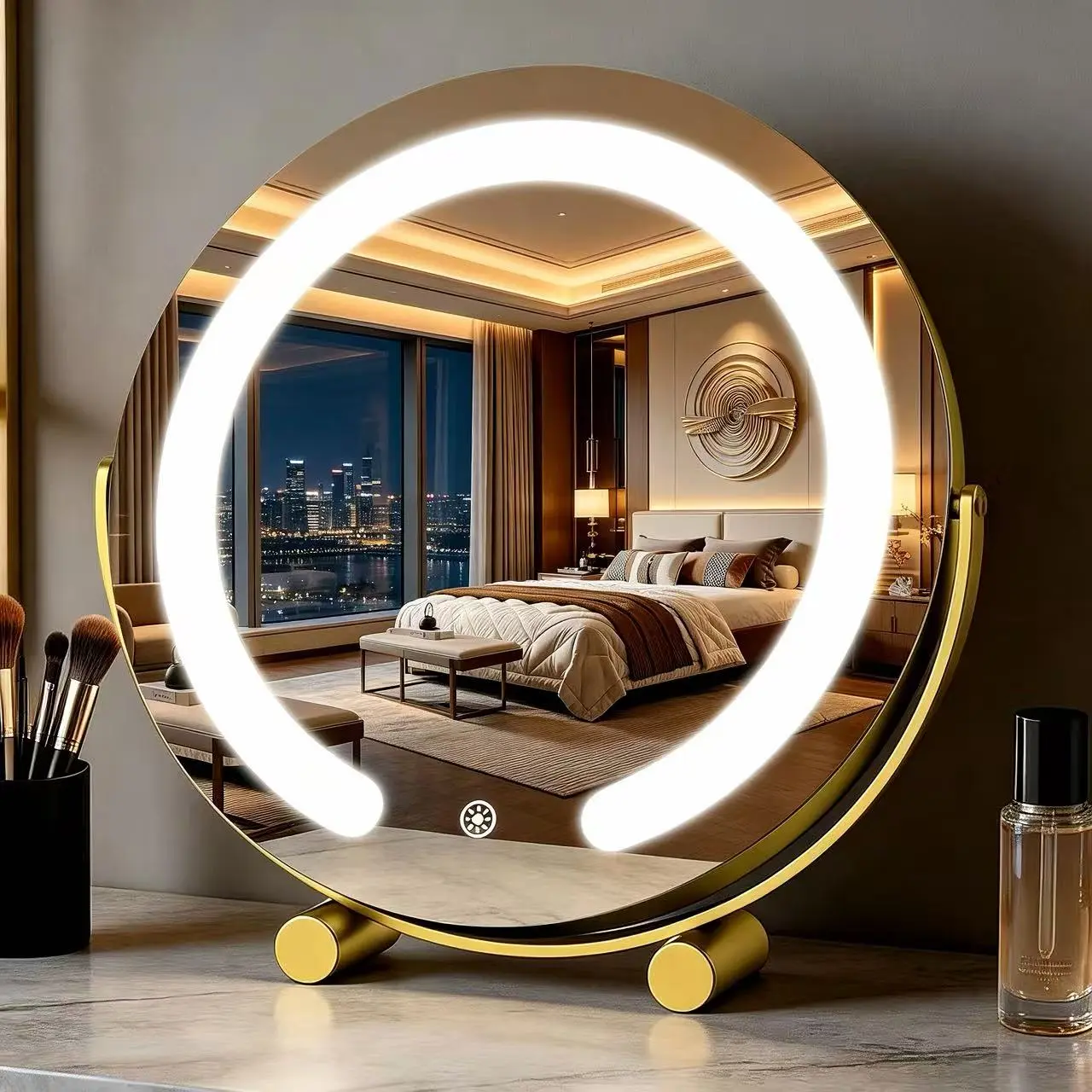 Vanity Mirror with Lights, 12" LED Makeup Mirror, HD Professional Mirror, Smart Touch with 3-Color Lighting, Dimmable, 360° Rotation, Lighted Up for Makeup Desk, Bedroom (Gold)
