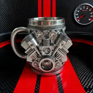 Built for Car Guys – V8 Engine Coffee Mug, Personalized 10oz Stainless Steel Cup, Red or Silver, Cool Gift for Men, Mechanics, Gearheads | Father’s Day, Desk & Garage Use  Reusable male gifts