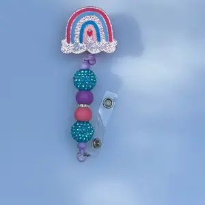Be Kind Nursing Badge Reel with Colorful Beads and Sparkling Rainbow Design for Kind Nurses