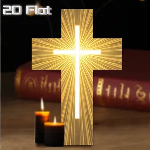 1 Pcs Farmhouse Style 2D Wooden Cross Wall Decoration, 8x12 Inch - Glow Effect for Church & Home Decor | Church wall decoration | Luminous Cross | Farmhouse style with large flat wall decorations