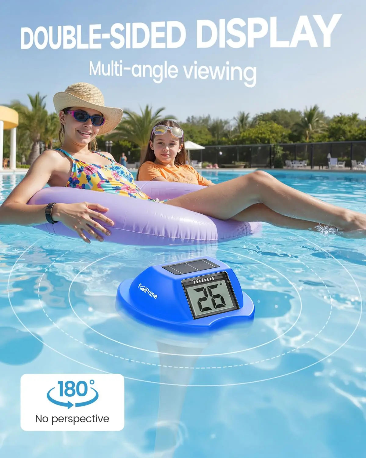 Pool Thermometer Floating with Dual-Sized Screens, Pool Temperature Thermometer Floating for SPA, Ponds (Darkblue)