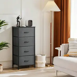 Dresser For Bedroom, 4 Storage Drawers, Tall Fabric Closet Chests Organizer Tower Furniture With Wooden Top Metal Frame For Clothes Rotating Multi-Tier Shoe Rack Multi-Story Plush Cat Tree Charging