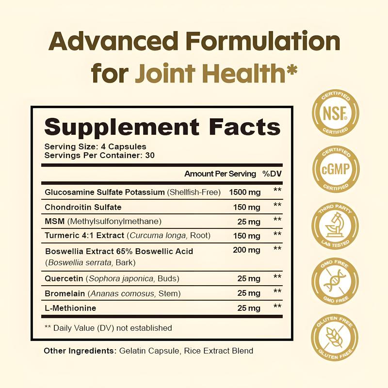 FUNRICH Joint Health Supplement for Women & Men with Glucosamine Chondroitin MSM & Turmeric 120 Capsules for Joint Support