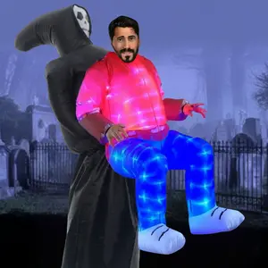 Inflatable Ghost Adult Costume Halloween Blow Up Monster Back Man Costumes with LED Lights Glow in the Dark Funny Party