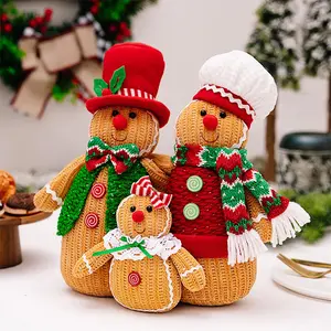 Family Gingerbread Man Plush Toy with Hat & Scarf, Creative Gingerbread Figurine - Christmas Doll Decoration & Home Decor