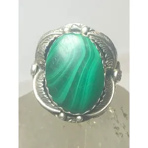 Malachite ring size 14.25 Navajo leaves southwest sterling silver men