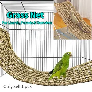 Handwoven Grass Net Toy for Lizards, Parrots and Hamsters, Parrot Swing Hammock, Climbing Net & Ladder, Hanging Net for Small Pets & Reptiles